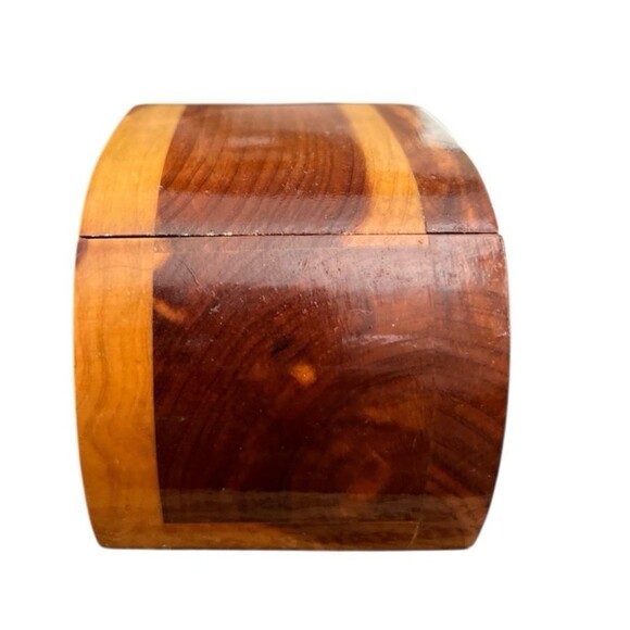 Vintage Cedar Trinket Box Curved Lid Handmade Russian Artisan 4 x 2-1/4 x 2-1/4" - Picture 2 of 6